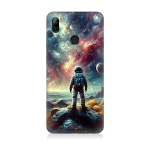 Huawei P Smart 2019 Uyumlu Galakside Yalnız Astronot Desenli Silikon Kılıf Çok Renkli
