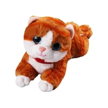 Miyavlayan Sesli Kedi Peluş Oyuncak Uyku Arkadaşı Hediyelik Peluş Yatan Kedi 35 Cm Turuncu