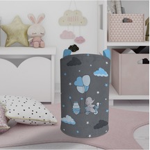 Mekta Home Bebek Ve Çocuk Odası Yeşil Balonlu Ve Bisikletli Fil Desenli Oyuncak Sepeti Renkli Çok Renkli