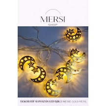Mersi Shop Ramazan Ay Yıldız Gold Metal Led Işık 2 Metre Pilli Dekoratif Zincir Aydınlatma 1