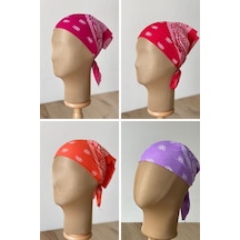 Pamuklu Klasik Desen Unisex 4lü Bandana Seti Renkli Bandana Etnik Desenli A Kalite Bandana Kırmızı - Lacivert - Sarı