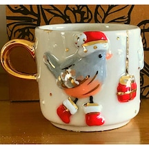 24 Ayar Altın Işlemeli Noel Yılbaşı Kuşu Kabartmalı, El Yapımı 240 Ml Mug Enk240 Beyaz - Çok Renkli