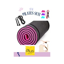 5'li Set 10 Mm Plates Yoga Minderi Ve Kamp Matı 3 Adet Pilates Bandı Direnç Lastiği Ve Atlama İpi Pembe Pembe