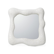 Taş Görünümlü Beyaz Köşeli Duvar Aynası Beyaz