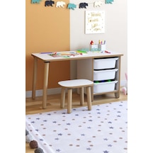 Çocuk Çalışma Masası 90x45 Cm 3 Sepetli Çocuk Masa Tabure Seti Oyun & Aktivite Masası Çok Renkli