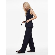 Koton Yüksek Bel Regular Fit Geniş Paça Çizgili Kumaş Pantolon Lacivert Çizgili 6sak40305uw 7s2