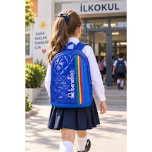 Benetton Saks Mavi İlkokul Çantası Çift Bölmeli Laptop Bölmeli Okul Sırt Çantası 43x30x17 Cm Çok Renkli