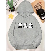 Uyguntarz Unisex Yaramaz Pandalar Baskılı Oversize Sweatshirt Gri