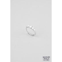 Elegant Mozanit 18 Ayar Beyaz Altın Kaplama Ayarlanabilir Gümüş Beştaş Yüzük Beyaz