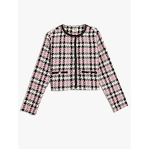 Koton Tüvit Ceket Uzun Kollu Düğme Ve Cep Detaylı Yuvarlak Yaka Pembe Ekose 5wkg20088aw Pembe Ekoseli