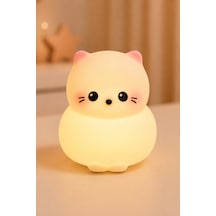 Cappo - Kedi Figürlü Şarjlı Silikon Gece Lambası 3 Kademe Dokunmatik Usb-c Beyaz Beyaz
