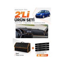 Renault Clio Symbol Airbagli 2003-2006 Uyumlu Torpido Örtüsü + Deri Çanta Seti - Siyah Kahverengi