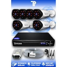 Picam 6 Kameralı Uzay 6 Dış Kamera Set HDD'siz Full HD Gece Görüşlü Güvenlik Kamerası Sistemi