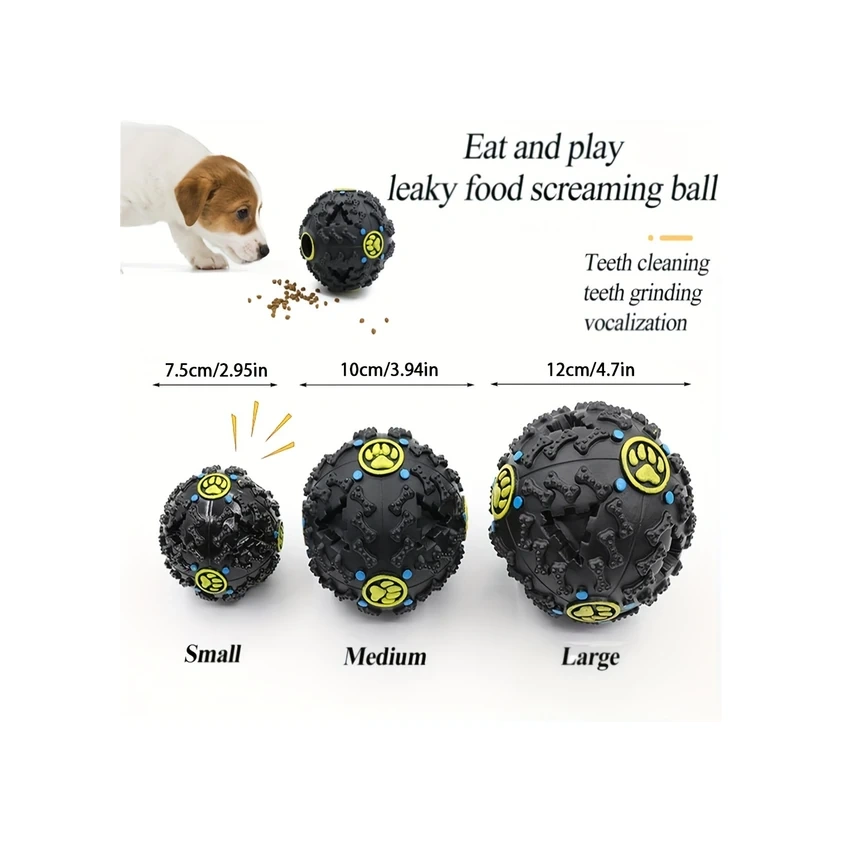 Fochsia Siyah Büyük Boy 4.7 İnç Yem Dağıtıcılı Köpek Oyuncağı - Dayanıklı Çiğneme Topu