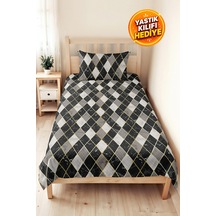 Geometrik Gri Genç Odası Tek Kişilik Pike Takımı-mermer Siyah Altın 160x220 Cm Kapitone Yatak Örtüsü Dumanlı Sazlık Uyumu