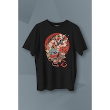 Hannya Maske Oni Japanese Demon Mask Japon Baskılı Tişört Unisex T-shirt 001