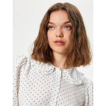 Koton Balon Kol Gömlek Puantiyeli Bebe Yaka Düğmeli Slim Fit Siyah Desenli 4sal60213ıw Siyah Desenli