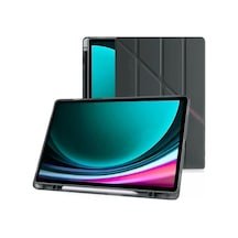 Galaxy Tab S9+ Fe Plus 12.4 İnç Uyumlu Smart Kılıf, S Pen Kalemlikli, Trifold, Esnek, Mat, Origami, Darbeye Tam Dayanıklı Tablet Kılıfı Siyah