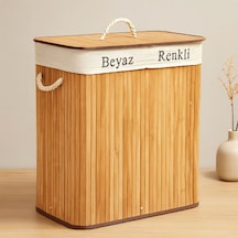 Bambu Ahşap 2 Bölmeli Çamaşır Sepeti 52x32x62 Cm Renkli