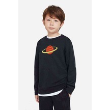 Tshirthane Saturn Baskılı Unisex Çocuk Siyah Sweatshirt (534634999)
