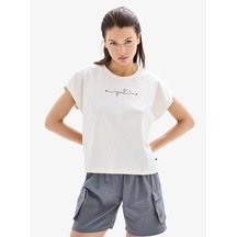 Kadın Crop T-shirt 60627 - Krem Krem