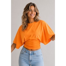 Overmax Bele Oturan Oversize Kollu Premium Crop Bluz Turuncu - 880759104 Turuncu