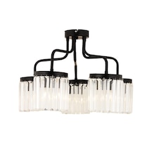 Ayan 5 Li Siyah Kristalli Taşlı Modern Tasarım Kristal Salon Avize