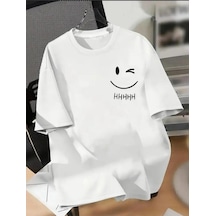 Tarzsokak Gülen Emoji Baskılı Basic Beyaz