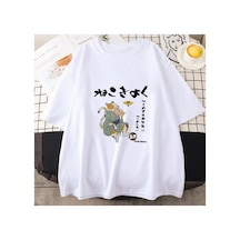Tarzsokak Beyaz Japon Kanji Kedi Lar İçin Baskı Hayvanlar Yaz Kawaii T Göm