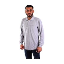 Eserıs - Polo Yaka Uzun Kol Pike Tişört - Gri - Cepli