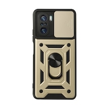 Xiaomi Poco F3 Uyumlu Kılıf Pars Lens Yüzüklü Silikon - Gold