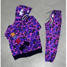 Tarzyeri Unisex Pubg Bape X Shark Eşofman Takımı - Mor 001