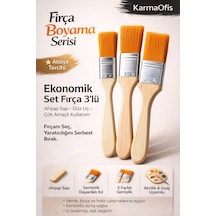 Ekonomik Set Fırça 3 Lü Düz Uçlu Ahşap Sap, Akrilik & Guaj Boya Uyumlu