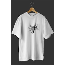 Noıssey -wed Sinek Kuşu Tasarım Baskılı Oversize T-shirt Tişört Beyaz
