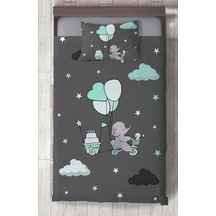 Mekta Home Bebek Ve Çocuk Odası Yeşil Bulutlu Ve Bisikletli Fil Desenli Yatak Örtüsü Renkli