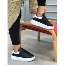 Kadın Erkek Unisex Bağcıklı Deri Yüksek Tabanlı Rahat Günlük ... Füme - Siyah - Beyaz