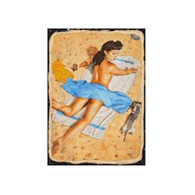 Bedeko Kumsalda Pin Up Kızı Model Mdf Tablo 25 Cm X 35 Cm