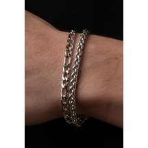İkili Çelik Bileklik Çifti Unisex Erkek Bayan Bileklik Zincir Künye Set Ack06-01-s Metalik