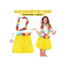 Hawaii Luau Aloha Sarı Püsküllü 40 Cm Etek Ve Hawaii Kolye