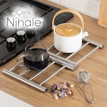 Porsima Ivo-ks162 Paslanmaz Çelik Nihale Açılır Tencere Tava Altlığı Metal Altlık Gümüş