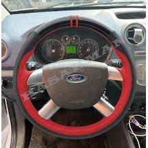 Ford Fiesta Mk5 Dikme Direksiyon Kılıfı Parlak Siyah Kırmızı Detaylı Kırmızı Çift Yüzük Ve Dikiş 2006-2008