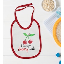 BK Kids I Love Cherry Much Tasarımlı Kırmızı Bebek Mama Önlüğü-1 Kırmızı