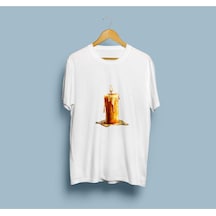 Oversize Erimiş Mum Tasarım Unisex T-shirt Beyaz