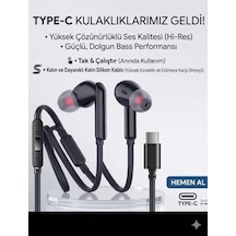 Siyah Silikon Kablolu Type C Kulaklık Tüm Typec Çıkışlı Cihazlara Uyumlu Tak Çalıştır Tüm Cihaz Standart
