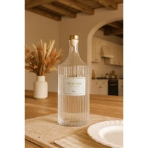 Vintage Çizgili Şeffaf Cam Sürahi Şişesi Sos Ve Sıvı Başlıklı 1000 Ml Şeffaf