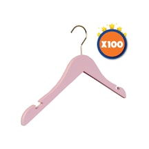 Nyn Ahşap 7-14 Yaş Genç Çocuk Elbise Askısı Pembe Renk 100 Adet Pembe