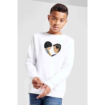Tshirthane Stanger Things Mike & Eleven Love Baskılı Unisex Çocuk Beyaz Swe Beyaz