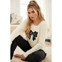 Siyah İnci Pamuklu Fitilli Kaşkorse Örme Pijama Takım25226012 Antrasit