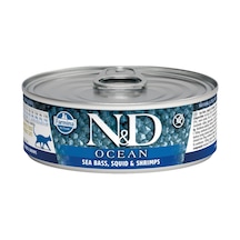 N&D Ocean Levrek Mürekkep Balığı ve Karidesli Konserve Yetişkin Kedi Maması 80 G