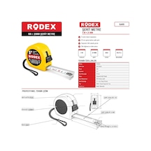 Rodex 5 Metre 25 Mm Sarı Şerit Metre 5 M